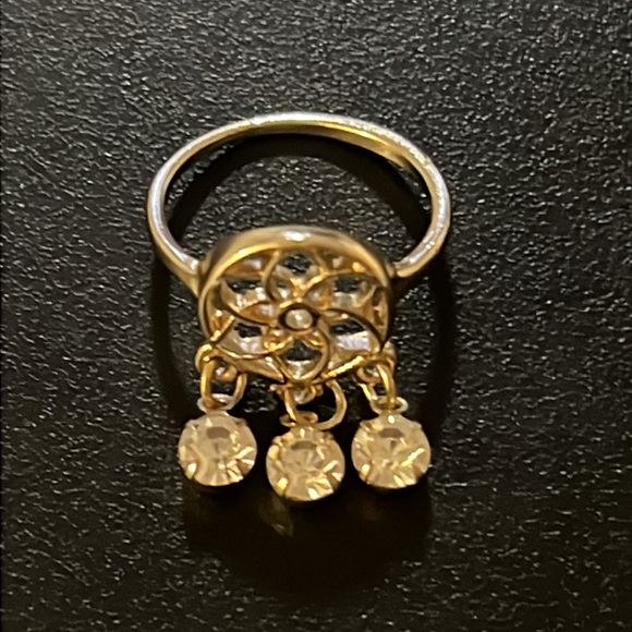 Whimsical Gold Plated Dream Catcher Medallion Crystal Rhinestone Dangle Ring - Picture 10 of 11